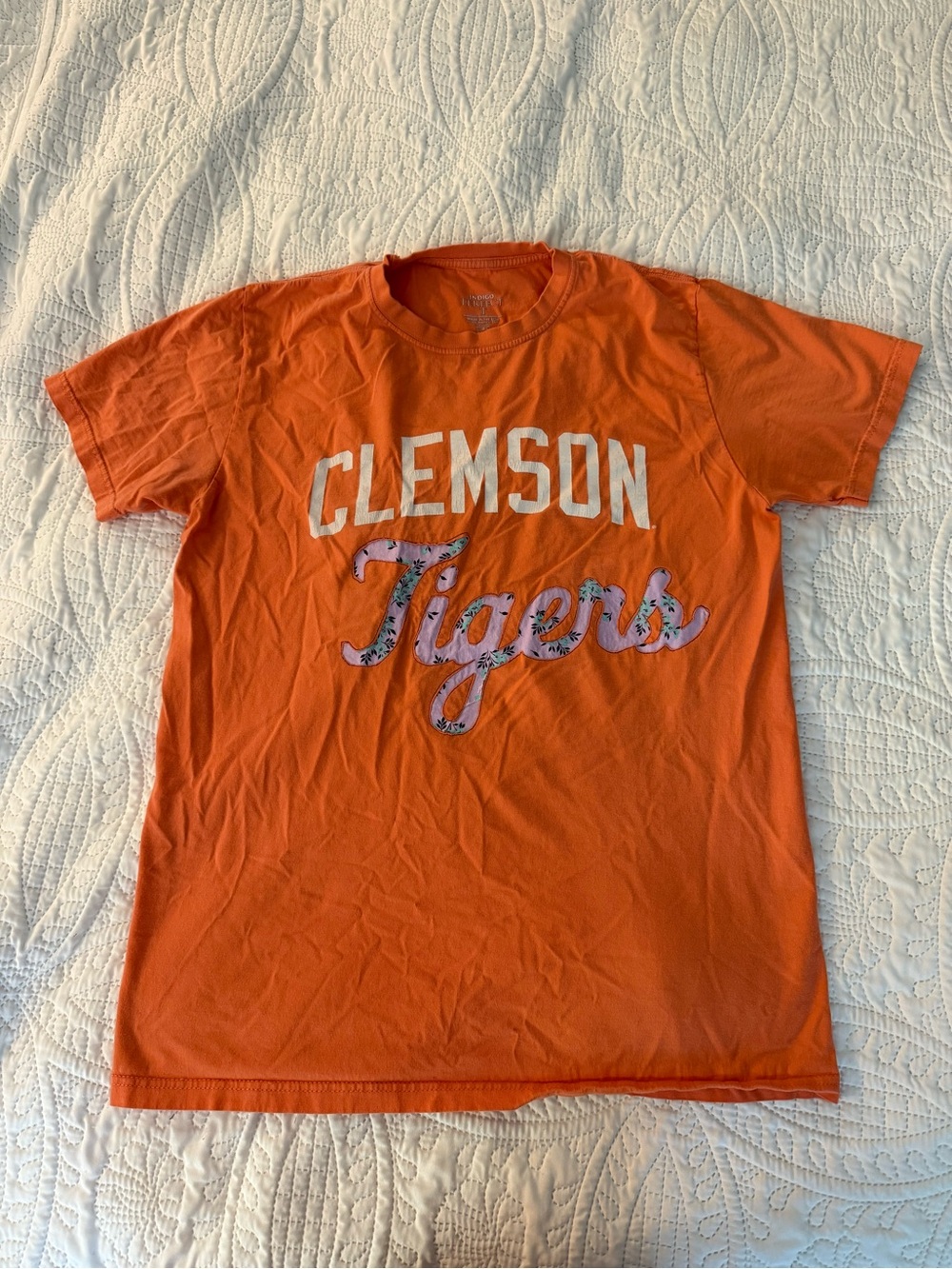 Indigo Clemson Tigers Size L Orange Purple custom Patchwork Tee Shirt
